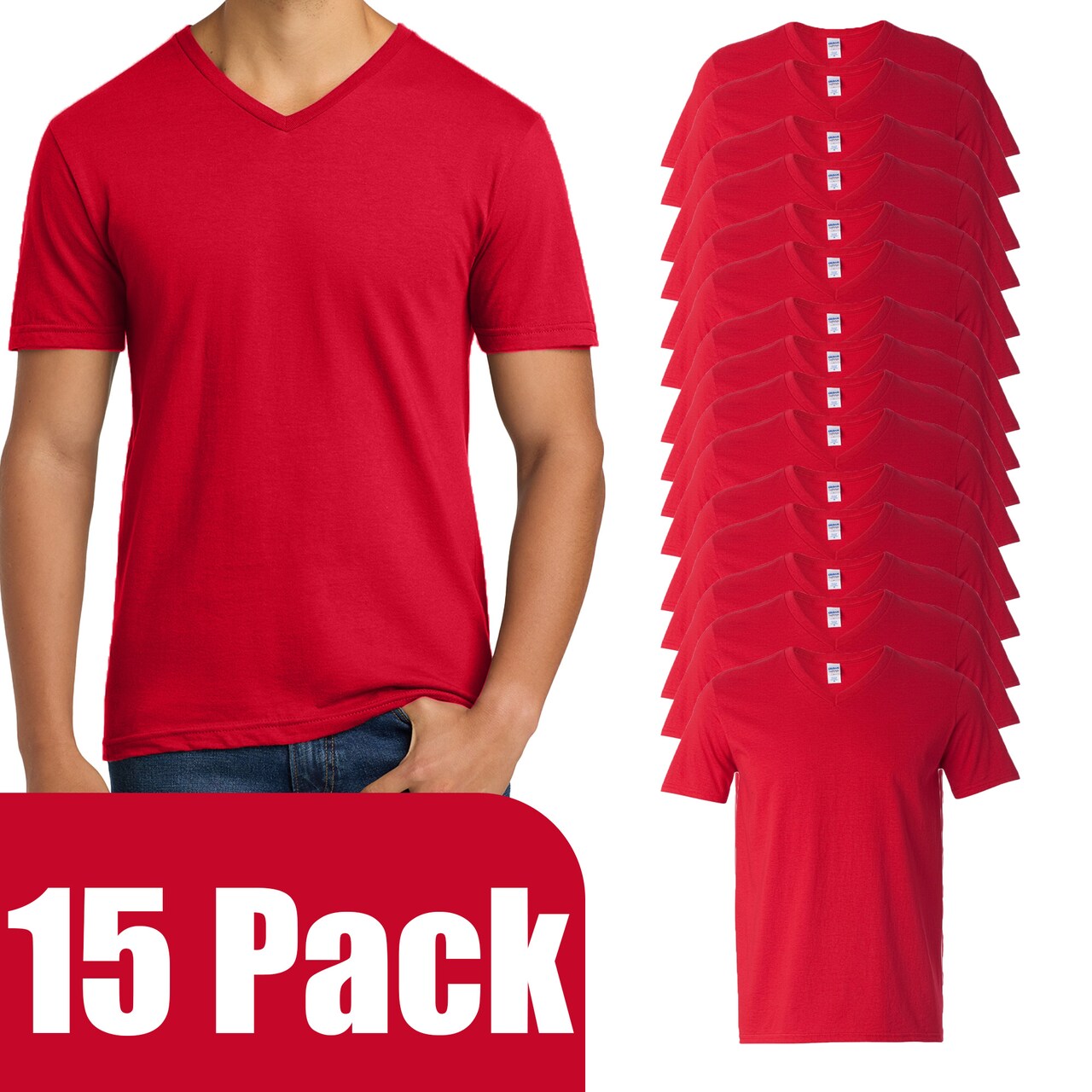 Gildan Men's Softstyle V-Neck Cotton T-Shirt, Craft & Print Casual Cherry Red Tee
